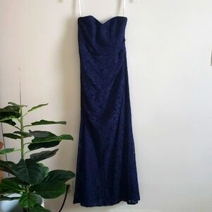 David's bridal navy blue lace strapless sweetheart neckline maxi dress, …